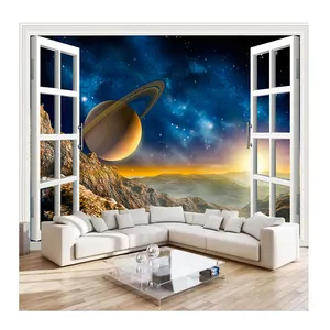 KOMNNI обои 3d наружное окно пейзаж планета Настенная роспись Гостиная диван ТВ фон обои для спальни настенная роспись