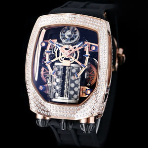 Montre mécanique automatique de luxe pour homme en moissanite et diamant, montre-bracelet en or noir super cool avec moteur turbine - Product Image 1