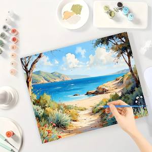 Kit de peinture par numéros de chemin côtier pour adultes-<span class=keywords><strong>Sentier</strong></span> de bord de mer bricolage avec fleurs 16x20 pouces, décoration d'art sans cadre ou cadeaux - Product Image 3