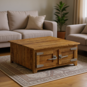 Solid Mango Wood Coffee <b>Table</b> 27.6x27.6x11.8 Inches Elegant Design Living Room Furniture - Product Image 2