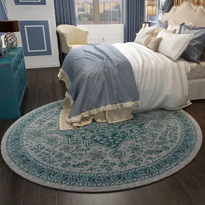 바닥 블루 러그 거실 동양 페르시아 양탄자와 카펫 메달 고민 라운드 깔개, 디아 6ft (180CM)
