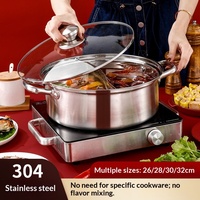 Casserole double face en acier inoxydable 304 pour usage domestique, compatible avec les plaques à induction, base épaissie avec couvercle en verre