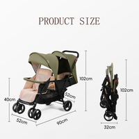 Vente en gros de poussette double pliable pour jumeaux, poussette double portable, cadre en acier inoxydable et polyester, capacité de charge de 20 kg, trajets en métro T33
