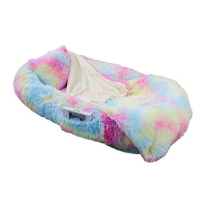 Lange Pluche Ronde Zachte Warme Sponsdoekachtige Huisdierenbed voor Winterhonden & Katten met Aangehechte Dekentje - Product Image 5