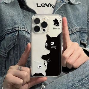 Funda de Silicona con Dibujo Animado de Gato Blanco y Negro para Teléfono 15 Pro Max, con Protección de 360 Grados, Diseño en Relieve, Funda Transparente Suave - Product Image 3