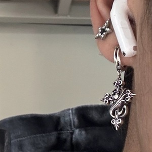 Cross Pendant Earrings Tibetan Silver Bezel Setting Geometric Design Unisex Street Style - Product Image 3