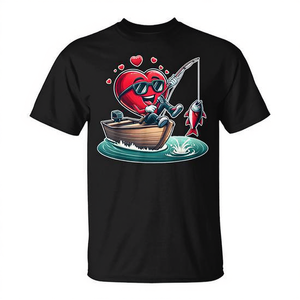 T-shirt promotionnel pour hommes et femmes, motif cœur de la Saint-Valentin, pour la pêche - Product Image 2
