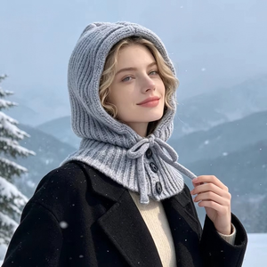 Pasamontañas de punto para mujer con capucha, gorro tipo chal, cubre orejas, gorro tipo jersey, bufanda de invierno de acrílico para uso diario, viajes y esquí - Product Image 3