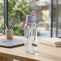 Bouteille d'eau de sport Tritan avec paille pliable, sangle de transport en silicone souple, sans BPA, anti-fuite, bouteille d'eau portable pour l'école, 19 oz