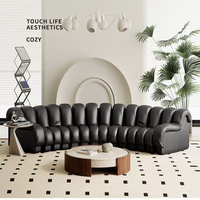 Sofa Kulit Hitam Italia Berlapis Kulit Model Ular Unik Perabot Hotel Kantor Set Sofa Modular Sectional