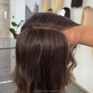 Perruque médicale en cheveux humains européens, avec dentelle supérieure, nouée à la main, couleur marron, cuticules alignées, frontale en dentelle, avec soie, perruque casher - Product Image 2