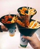 Pp Take-out Drinking Cup Tasse à cola en plastique avec couvercles et pailles Tasse à pop-corn créative avec porte-bol à collation
