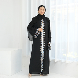 Abito Musulmano da Donna alla Moda con Ricamo Floreale, <span class=keywords><strong>Abaya</strong></span> Nero <span class=keywords><strong>Arabo</strong></span> a Maniche Lunghe per l'Eid, <span class=keywords><strong>Abaya</strong></span> Modesto da Dubai, <span class=keywords><strong>Abaya</strong></span> Aperto Musulmano di Tendenza - Product Image 2