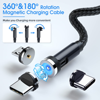 Cable magnético USB tipo C 3 en 1 540 giratorio para iPhone 15 Huawei 3A, cable de datos de carga magnética de carga rápida para Samsung Oneplus