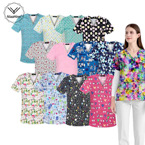 Touchhealthy Medical Scrub Printed Top Unisex Medical Scrub Tops Pure Cotton Stretchy Medical Uniforms Printed Scrubs - Product Image 2