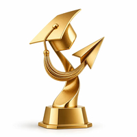 Trophée personnalisé en métal doré poli, écologique, moderne et abstrait, pour la récompense des stars du badminton, des événements académiques, des cadeaux d'accueil d'entreprise