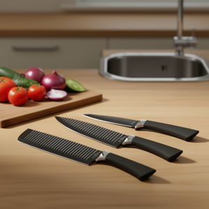 Ensemble de couteaux Myrva, 4 pièces, acier inoxydable, bord dentelé, manche noir, couteaux de cuisine - Product Image 2