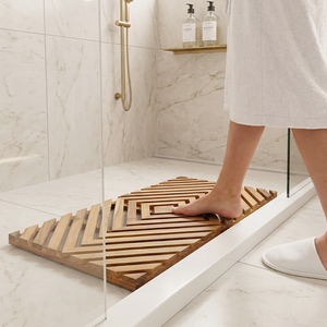 Tapis de bain en teck massif <span class=keywords><strong>antidérapant</strong></span> à motif géométrique chevron, tapis de sol de luxe <span class=keywords><strong>pour</strong></span> spa et bien-être, idéal <span class=keywords><strong>pour</strong></span> baignoire - Product Image 2