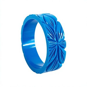 Ensemble de bracelets en résine à motif floral en céramique sculptée, bijoux faits à la main, style classique unisexe, multicolore, extensible - Product Image 2