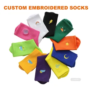 Sock Company FY OEM Mens Meias Socken Embroidered Calcetines Custom Made Design Logo Cotton Sports Socks Sox Crew Sport Socks Stock