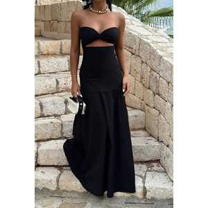 Robe de bal noire sans bretelles, conçue sur mesure, taille XS, robe de soirée formelle, robe de bal, fente haute, taille empire, décoration en strass, haute - Product Image 4