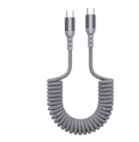 Câble de charge rapide Type-C rétractable à angle droit 100W PD 5A, câble tressé en nylon 1,5m, câble à ressort extensible en cuivre pur