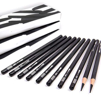 Ensemble de crayons en bois noir charbon de bois avec logo personnalisé Bonvada - Crayons professionnels pour artistes, dessin et croquis, mines souples/moyennes/dures, corps blanc