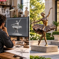 Sculpture YOUFINE grandeur nature en bronze antique de ballerine, statue métallique de danseuse érigeant sa jupe tutu, pour la décoration de la plage, de la place publique ou du parc