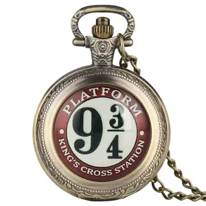 Platform 9 3/4 Themed Vintage Quartz Fob Chain Clock Harry Accessories Necklace Pendant Pocket Watch
