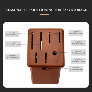 Bloc de couteaux de rangement en bois de qualité supérieure moderne 8 trous porte-<span class=keywords><strong>couteau</strong></span> en bois de caoutchouc ensembles de couteaux de cuisine Base - Product Image 6