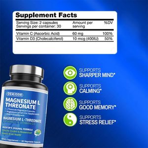 Proveedor Mejora la memoria cerebral Magnesio Calcio Suplementos de zinc Suplementos vitamínicos L Threonate Cápsulas de magnesio - Product Image 3