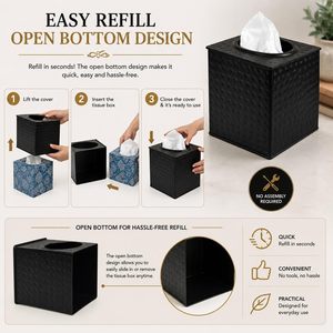 Leathervines Square Metal <b>Tissue</b> Box Cover <b>Black</b> Handmade Decorative Holder For Bathroom Office Living Room - Product Image 4