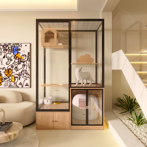 Villa de Lujo Moderna para Gatos de Madera Maciza y Cristal con Múltiples Niveles - Jaula Grande para Gatos de Interior Tipo Mansión - Product Image 1