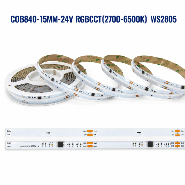 FCOB SPI RGBCCT IC RGB Tunable White 3000K-6000K DC24V 840 LEDs RA90 RGB RGBW Addressable COB Led Strip Light