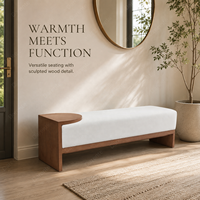 Banc somptueux en bois de chêne rembourré, base sculpturale incurvée pour chambre principale, bancs de bout de lit, divans-lits, unité de siège