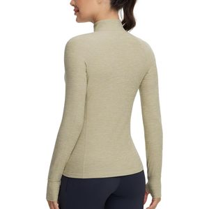 Camiseta Deportiva Ajustada de Manga Larga con Media Cremallera para Mujer FOXA, para Yoga y Entrenamiento, de Poliéster Sólido - Product Image 2