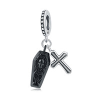 Clásico Retro S925 Cruz de plata esterlina encanto antiguo ataúd colgante de Halloween para la fabricación de joyas regalo de fiesta de Halloween