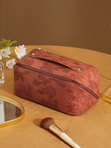 Neceser Retro en relieve de cuero PU de gran capacidad, accesorios de viaje, Neceser de maquillaje portátil, neceser Vintage - Product Image 2