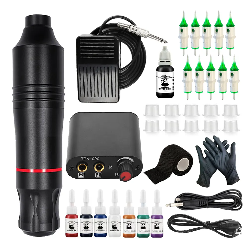 Hot Sales Profissional Tattoo Machine Set Com Fonte De Alimentação Com Pedal E Tintas De Tatuagem Para Nova Tatuagem Starter Supply