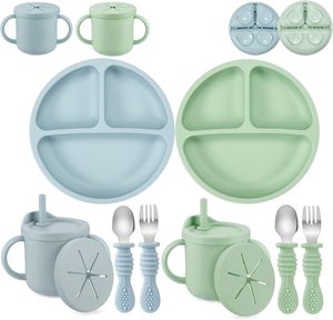 Nouveauté : Ensemble bol et assiette en silicone de qualité alimentaire, écologique, non toxique, à forte adhérence, sans BPA, avec bavoir et cuillère pour bébé - Product Image 1