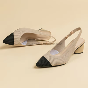 Chaussures de princesse européennes et américaines en tricot, couleur unie, à bride arrière, à bout pointu, décolletées, avec côtés ouverts, pour le quotidien - Product Image 1