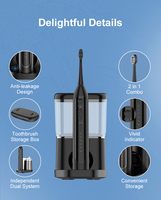 Brosse à dents sonique et irrigateur buccal 3-en-1, irrigateur buccal rechargeable sans fil avec 2 têtes de brosse et 2 embouts, étanche IPX7