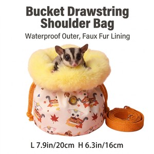 Sac à bandoulière à cordon de serrage pour Sugar Glider Hamster - Sac de transport portable imperméable avec doublure en fausse fourrure 7,9 pouces/20 cm - Product Image 1