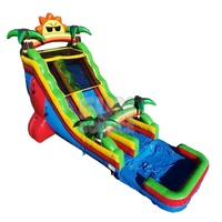 Tobogán Inflable de PVC de 18 Pies, Modelo FAN BOUNCE, con Diseño de Sol en el Paraíso, de Una Sola Vía, para Uso Comercial