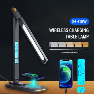 Lámpara LED de escritorio para lectura, 10W, carga inalámbrica para teléfono móvil con pantalla, reloj, fecha, despertador, regulable, protección ocular, oficina, estudio - Product Image 1