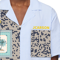 Chemise d'été décontractée pour hommes en satin 100% coton à imprimé écossais bleu anti-rides et respirant manches courtes amples