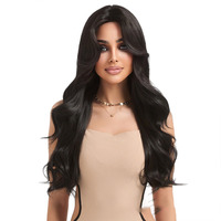 Perruque synthétique noire-brun effet vague d'eau, réglable, résistante à la chaleur, cheveux bouclés et volumineux, avec filet en maille rose intégral 150%