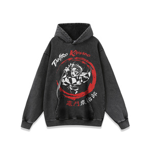 Sweat-shirt personnalisé en coton noir lourd, lavage à l'acide, graphique vintage, démon tueur Tanjiro, t-shirt anime pour hommes, sweat-shirts - Product Image 5