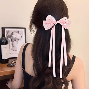 Molletta per capelli dolce ed elegante con fiocco a pois e accessorio in garza a rete si attacca alla parte posteriore della testa - Product Image 1