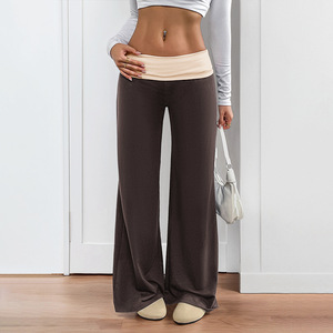 Nouveauté 2026 Pantalon de <span class=keywords><strong>jogging</strong></span> décontracté pour <span class=keywords><strong>femme</strong></span>, taille basse, coupe droite, long et ample, à jambe large, avec empiècements color block - Product Image 4